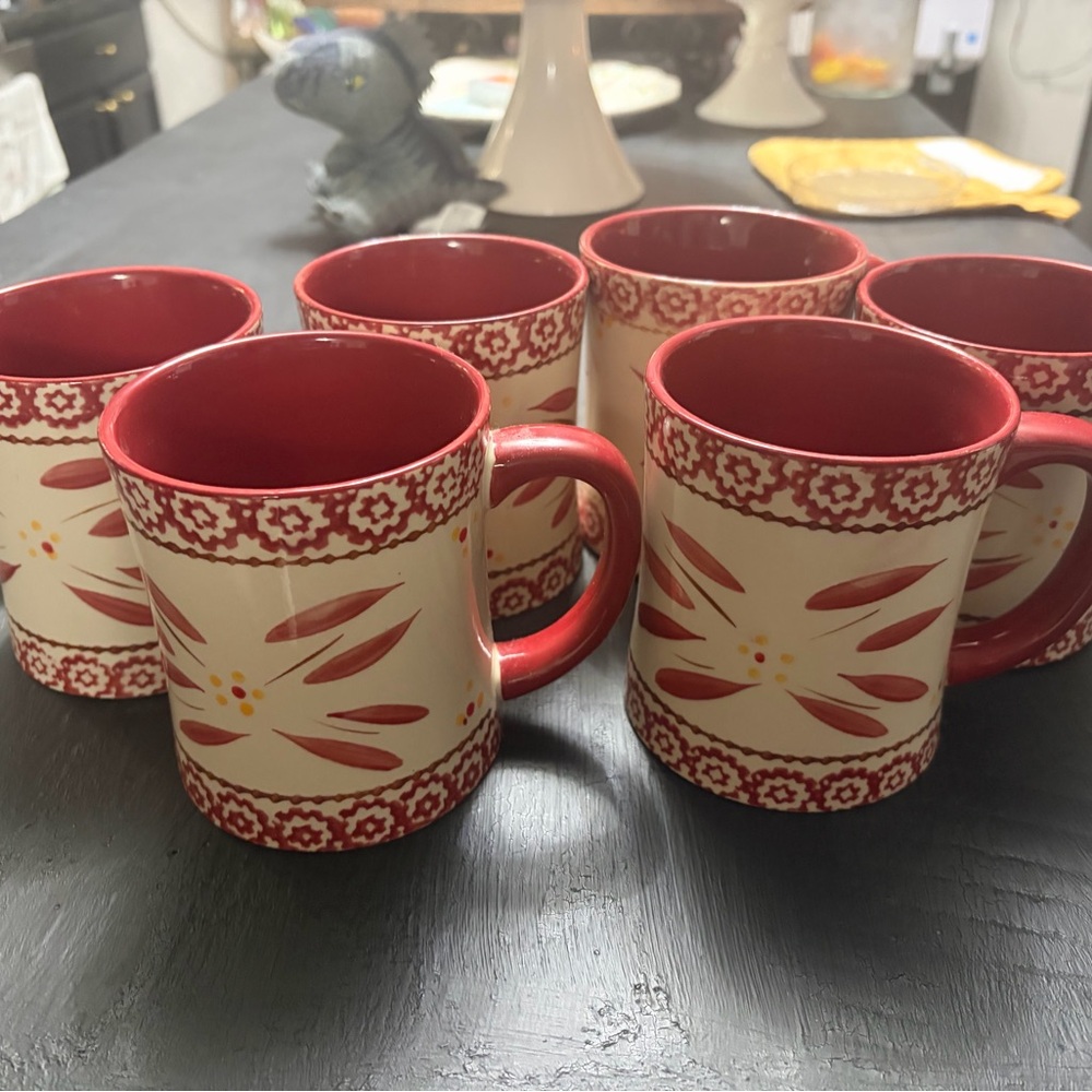 Temptations Red and Cream Floral Mugs Set